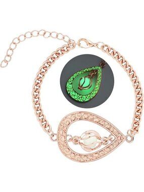 Rose Gold-Yellow Green Glow in The Dark Silver Teardrop shape bracelet